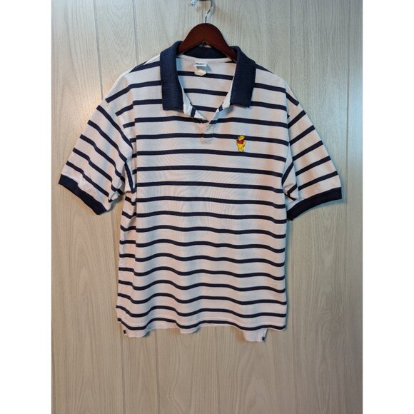 The Disney Store Tops - Vtg Winnie The Pooh Golf Polo 2XL White Navy Striped Disney Store Embroidered